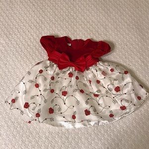 Bonnie Baby, Christmas Red Velvet Dress With Rose Pattern, Size 3-6 Months